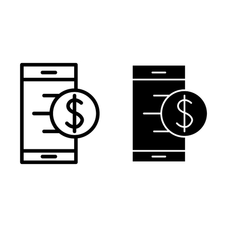 Mobile line and glyph icon. Smartphone and dollar sign vector illustration isolated on white. Mobile payment outline style design, designed for web and app.のイラスト素材