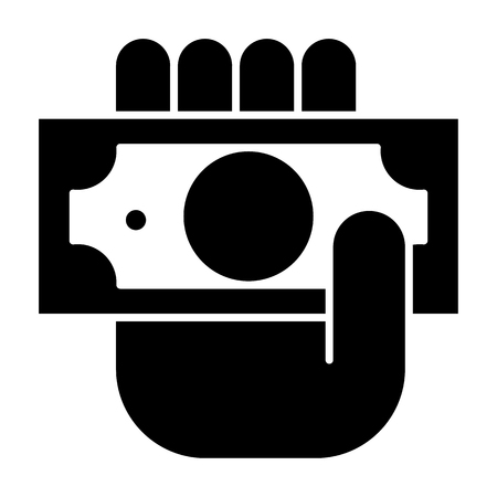 Money in hand solid icon. Pay vector illustration isolated on white. Dollar in hand glyph style design, designed for web and app.の写真素材