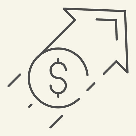 Dollar rate increase thin line icon. Financial growth vector illustration isolated on white. Arrow and dollar sign outline style design, designed for web and app. Eps 10のイラスト素材