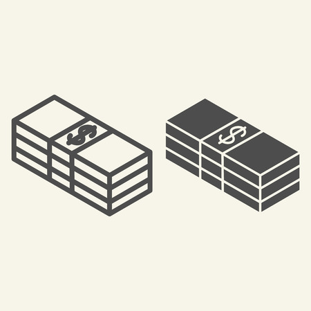 Packed dollars line and glyph icon. Bundle of money vector illustration isolated on white. Money stack outline style design, designed for web and app. Eps 10のイラスト素材
