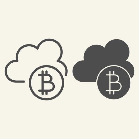 Cryptocurrency cloud line and glyph icon. Bitcoin and cloud vector illustration isolated on white. Cryptocurrency mining outline style design, designed for web and app. Eps 10のイラスト素材