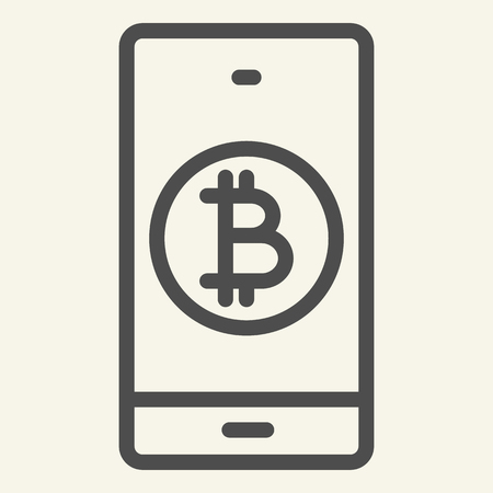 Bitcoin digital wallet line icon. Bitcoin mobile phone vector illustration isolated on white. Cryptocurrency on smartphone outline style design, designed for web and app. Eps 10のイラスト素材