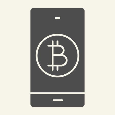 Bitcoin digital wallet solid icon. Bitcoin mobile phone vector illustration isolated on white. Cryptocurrency on smartphone glyph style design, designed for web and app. Eps 10のイラスト素材