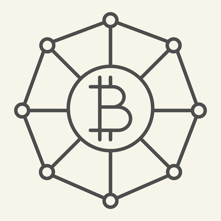 Blockchain world thin line icon. Cryptocurrency network vector illustration isolated on white. Cryptocurrency grid outline style design, designed for web and app. Eps 10のイラスト素材