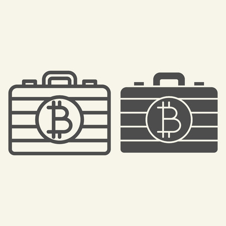 Bitcoin case line and glyph icon. Portfolio with crypto coins vector illustration isolated on white. Cryptocurrency bag outline style design, designed for web and app. Eps 10のイラスト素材