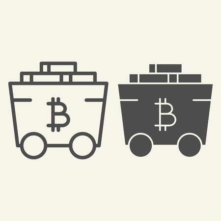 Bitcoin mining cart line and glyph icon. Crypto carriage vector illustration isolated on white. Bitcoin transportation outline style design, designed for web and app. Eps 10のイラスト素材