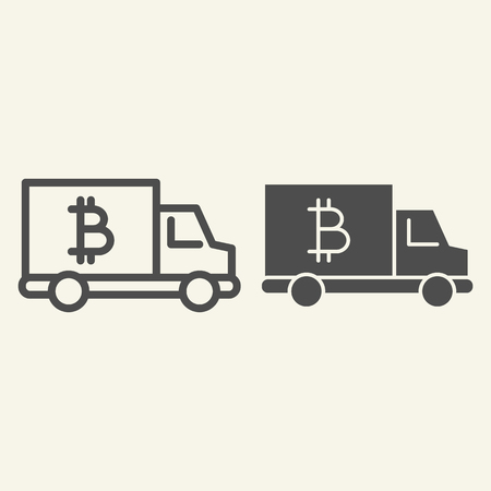 Bitcoin car line and glyph icon. Crypto van vector illustration isolated on white. Bitcoin transport outline style design, designed for web and app. Eps 10のイラスト素材
