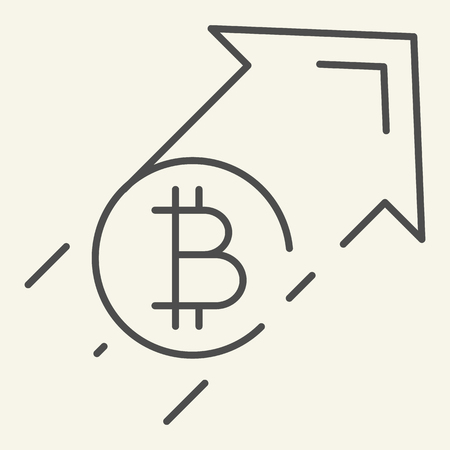 Bitcoin growth thin line icon. Growth arrow with crypto coin vector illustration isolated on white. Cryptocurrency increase outline style design, designed for web and app. Eps 10のイラスト素材