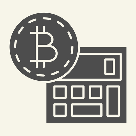 Bitcoin calculator solid icon. Accounting and crypto coin vector illustration isolated on white. Cryptocurrency calculation glyph style design, designed for web and app. Eps 10のイラスト素材