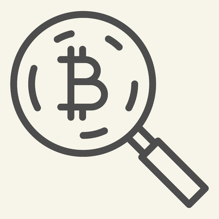 Bitcoin search line icon. Loupe with crypto coin vector illustration isolated on white. Cryptocurrency and magnifier outline style design, designed for web and app. Eps 10のイラスト素材