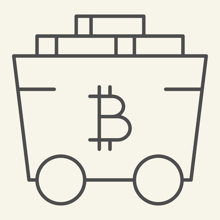 Bitcoin mining cart thin line icon. Crypto carriage vector illustration isolated on white. Bitcoin transportation outline style design, designed for web and app. Eps 10のイラスト素材