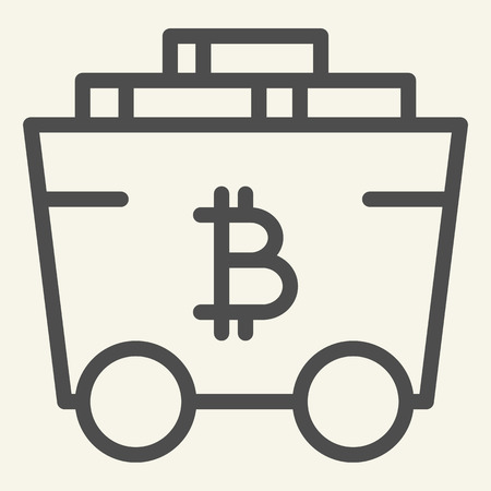 Bitcoin mining cart line icon. Crypto carriage vector illustration isolated on white. Bitcoin transportation outline style design, designed for web and app. Eps 10のイラスト素材
