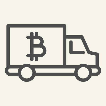 Bitcoin car line icon. Crypto van vector illustration isolated on white. Bitcoin transport outline style design, designed for web and app. Eps 10のイラスト素材