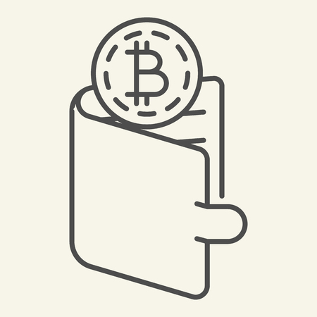 Bitcoins in wallet thin line icon. Crypto coins in purse vector illustration isolated on white. Cryptocurrency outline style design, designed for web and app. Eps 10のイラスト素材