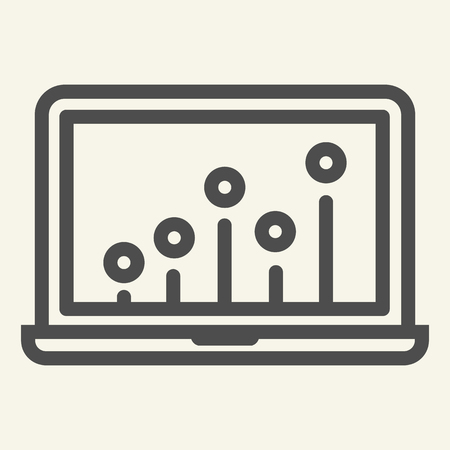 Seo graph line icon. Chart on laptop vector illustration isolated on white. Computer with diagram outline style design, designed for web and app. Eps 10のイラスト素材