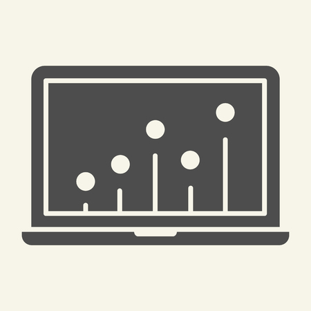 Seo graph solid icon. Chart on laptop vector illustration isolated on white. Computer with diagram glyph style design, designed for web and app. Eps 10のイラスト素材