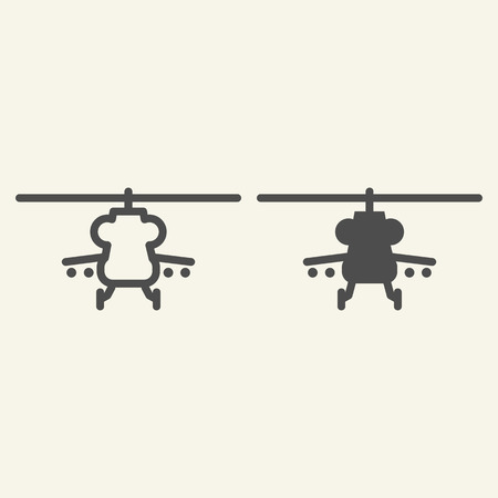Combat helicopter line and glyph icon. Military copter vector illustration isolated on white. Chopper outline style design, designed for web and app. Eps 10のイラスト素材