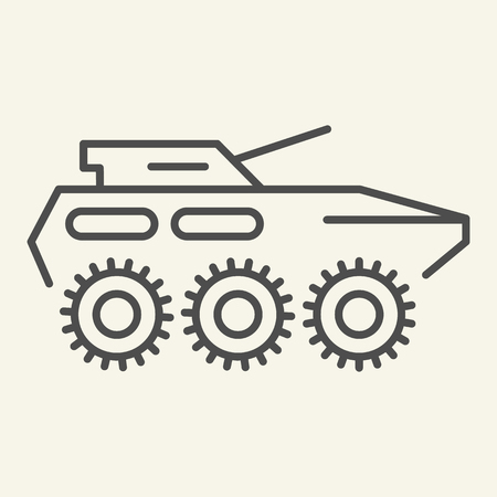Armored troop-carrier thin line icon. Armored vehicle vector illustration isolated on white. Artillery outline style design, designed for web and app. Eps 10のイラスト素材