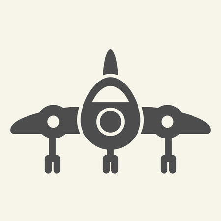 Jet fighter front view solid icon. Airplane vector illustration isolated on white. Air transport glyph style design, designed for web and app.のイラスト素材