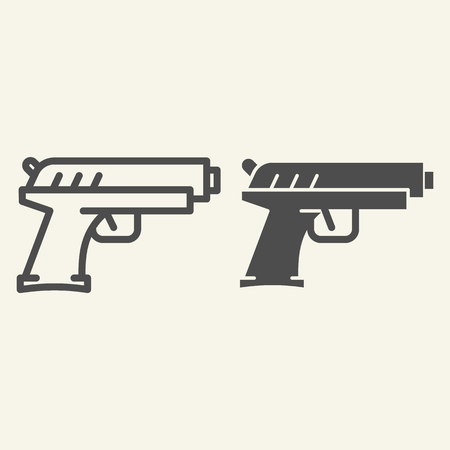 Handgun line and glyph icon. Pistol vector illustration isolated on white. Revolver outline style design, designed for web and app.のイラスト素材