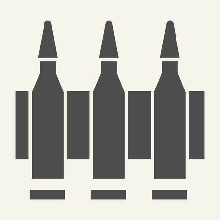 Ammunition solid icon. Bullets vector illustration isolated on white. Cartridge glyph style design, designed for web and app.のイラスト素材