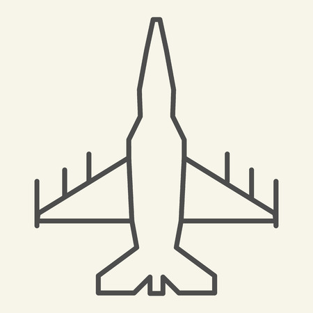 Fighter aircraft thin line icon. Military airplane vector illustration isolated on white. Aviation outline style design, designed for web and app. Eps 10のイラスト素材
