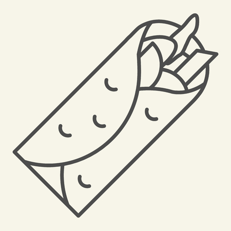 Taco thin line icon. Mexican food vector illustration isolated on white. Burrito outline style design, designed for web and app.のイラスト素材