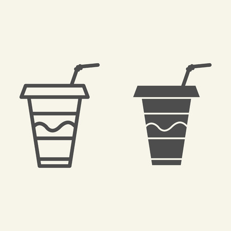 Coffee to go line and glyph icon. Drink to go vector illustration isolated on white. Takeaway cup outline style design, designed for web and app. Eps 10のイラスト素材