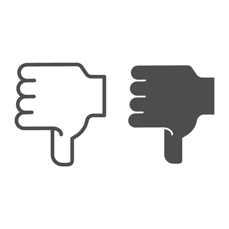 Dislike hand line and glyph icon. Thumb down vector illustration isolated on white. Unlike hand gesture outline style design, designed for web and app. Eps 10のイラスト素材