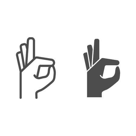 Gesture okay line and glyph icon. Ok hand gesture vector illustration isolated on white. Yes symbol outline style design, designed for web and app. Eps 10.のイラスト素材