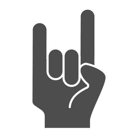 Rock and roll sign solid icon. Rock gesture vector illustration isolated on white. Heavy rock glyph style design, designed for web and app. Eps 10のイラスト素材