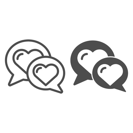 Chat for love line and glyph icon. Speech bubble with heart vector illustration isolated on white. Love message outline style design, designed for web and app. Eps 10のイラスト素材