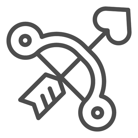 Valentine's day arrow and bow line icon. Love vector illustration isolated on white. Cupid bow and an arrow outline style design, designed for web and app. Eps 10のイラスト素材