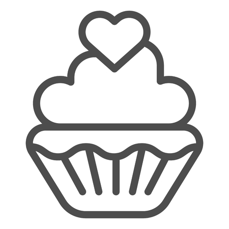 Valentine muffin line icon. Sweet cupcake sign vector illustration isolated on white. Cake with heart outline style design, designed for web and app. Eps 10のイラスト素材