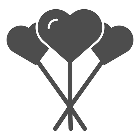 Balloons like heart solid icon. Love balloons vector illustration isolated on white. Heart shaped balloon glyph style design, designed for web and app. Eps 10.のイラスト素材