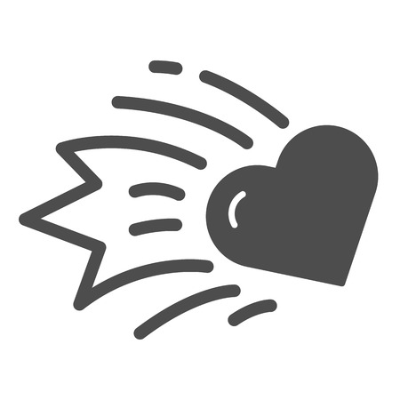 Heart comet solid icon. Falling star heart vector illustration isolated on white. Asteroid heart glyph style design, designed for web and app. Eps 10.のイラスト素材
