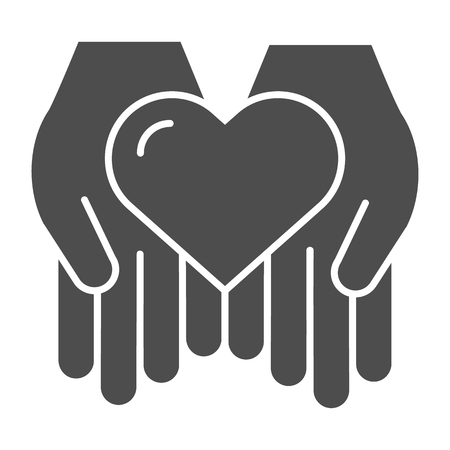 Heart in open hands solid icon. Love in arms vector illustration isolated on white. Help glyph style design, designed for web and app. Eps 10のイラスト素材