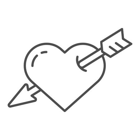 Heart pierced with arrow thin line icon. Love vector illustration isolated on white. Valentine heart outline style design, designed for web and app. Eps 10のイラスト素材