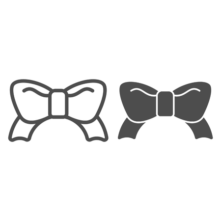 Festive bow line and glyph icon. Minimalistic knot vector illustration isolated on white. Gift decoration outline style design, designed for web and app. Eps 10のイラスト素材