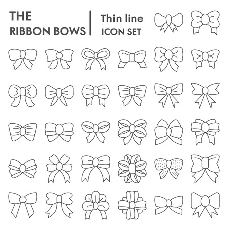 Ribbon bows thin line icon set, knot symbols collection, vector sketches, logo illustrations, decor signs linear pictograms package isolated on white background, eps 10.のイラスト素材
