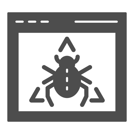 Window bug solid icon. Website virus vector illustration isolated on white. Software with bug glyph style design, designed for web and app. Eps 10.のイラスト素材