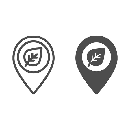 Map pointer with leaf line and glyph icon. Sprout location vector illustration isolated on white. Pin with plant outline style design, designed for web and app. Eps 10のイラスト素材