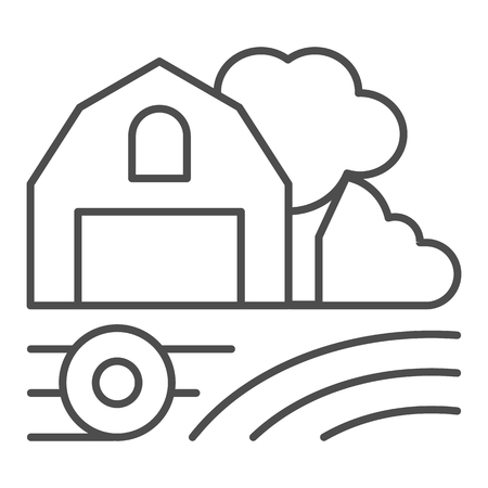 Farm on field thin line icon. Garden vector illustration isolated on white. Farming outline style design, designed for web and app. Eps 10のイラスト素材