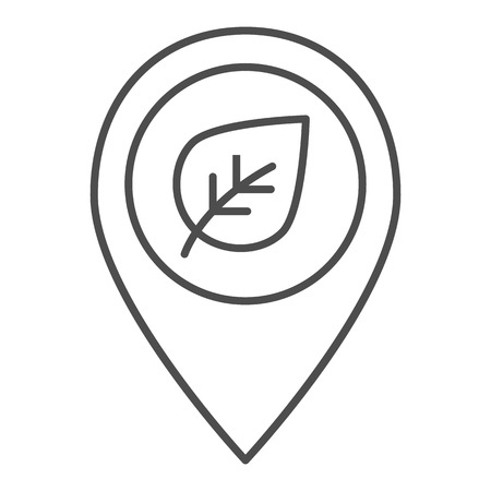 Map pointer with leaf thin line icon. Sprout location vector illustration isolated on white. Pin with plant outline style design, designed for web and app. Eps 10のイラスト素材