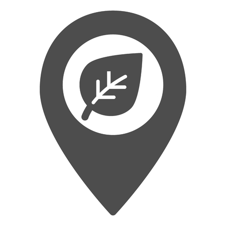 Map pointer with leaf solid icon. Sprout location vector illustration isolated on white. Pin with plant glyph style design, designed for web and app. Eps 10のイラスト素材