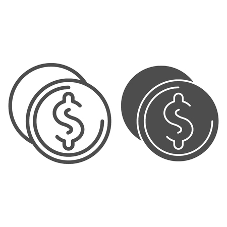 Dollar coins line and glyph icon. Money vector illustration isolated on white. Cents outline style design, designed for web and app. Eps 10のイラスト素材