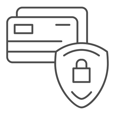 Credit card with shield thin line icon. Credit card protection vector illustration isolated on white. Payment secure outline style design, designed for web and app. Eps 10のイラスト素材