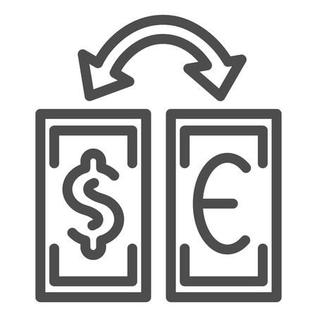 Currency exchange line icon. Dollar and euro exchange vector illustration isolated on white. Banknotes and arrow outline style design, designed for web and app. Eps 10のイラスト素材