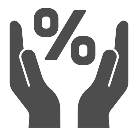 Percent sign in hands solid icon. Percentage vector illustration isolated on white. Sale glyph style design, designed for web and app. Eps 10のイラスト素材
