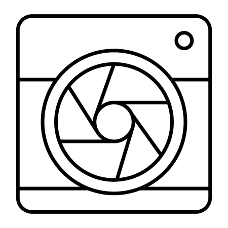 Camera with aperture thin line icon. Camera objective vector illustration isolated on white. Lens camera outline style design, designed for web and app. Eps 10のイラスト素材